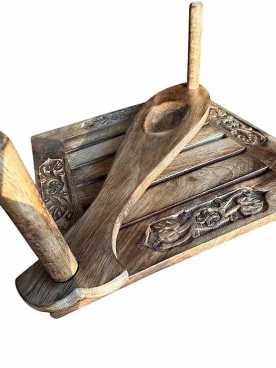 Carved Wooden Napkin Holder Fish Design 8x8 – Rustic Kitchen Organizer - Picture 6 of 6